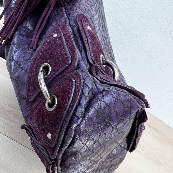 Jessica Simpson (2011) Croc Embossed Satchel Purple Faux Leather Shoulder Bag - Picture 7 of 16